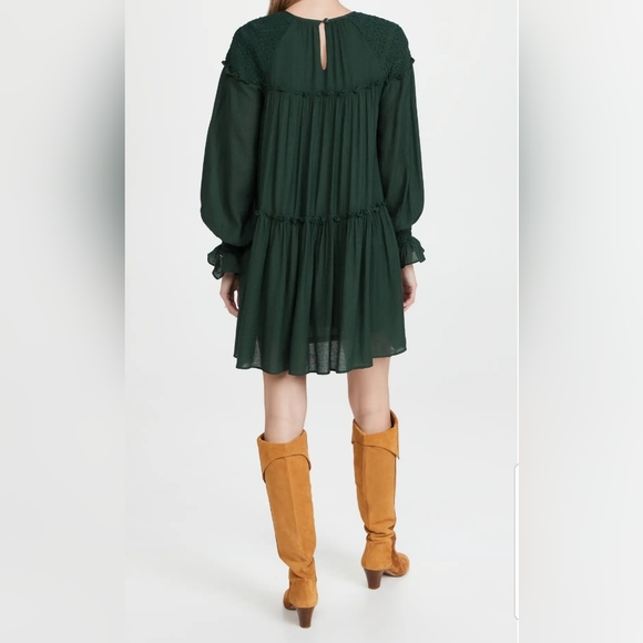 Anthropologie Moon River Smocking Tiered Woven Mini Dress Green Size Small - Picture 8 of 8